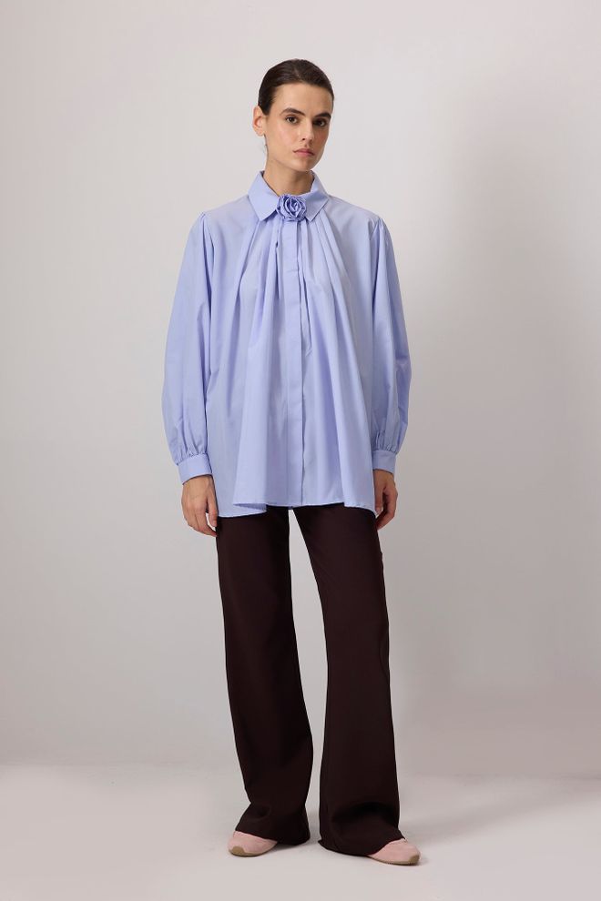 Touche Prive Blue Elegant Buttoned Polo Neck Shirt Wholesale Clothing 1