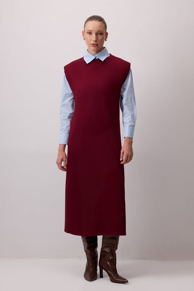 Touche Prive Haljina Bordo Elegantna Skromna Ravna Midi Veleprodaja odjeće Skroman