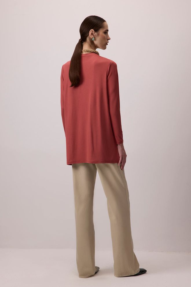 Touche Prive Brown Elegant Modest Tunic With High Neck Wholesale Clothing Spring