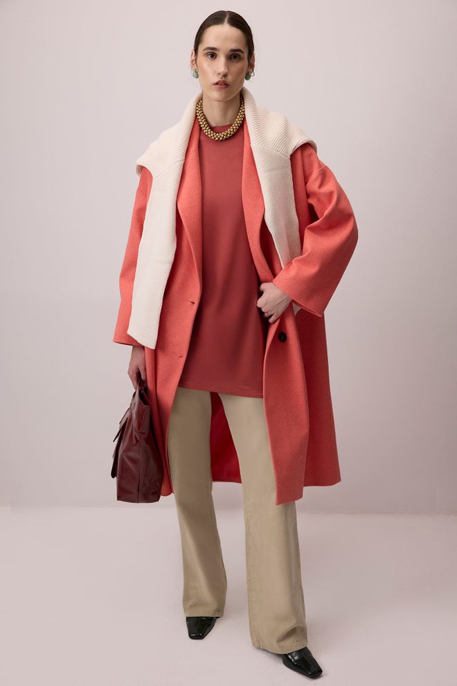 Touche Prive Brown Elegant Modest Tunic With High Neck Wholesale Clothing 1