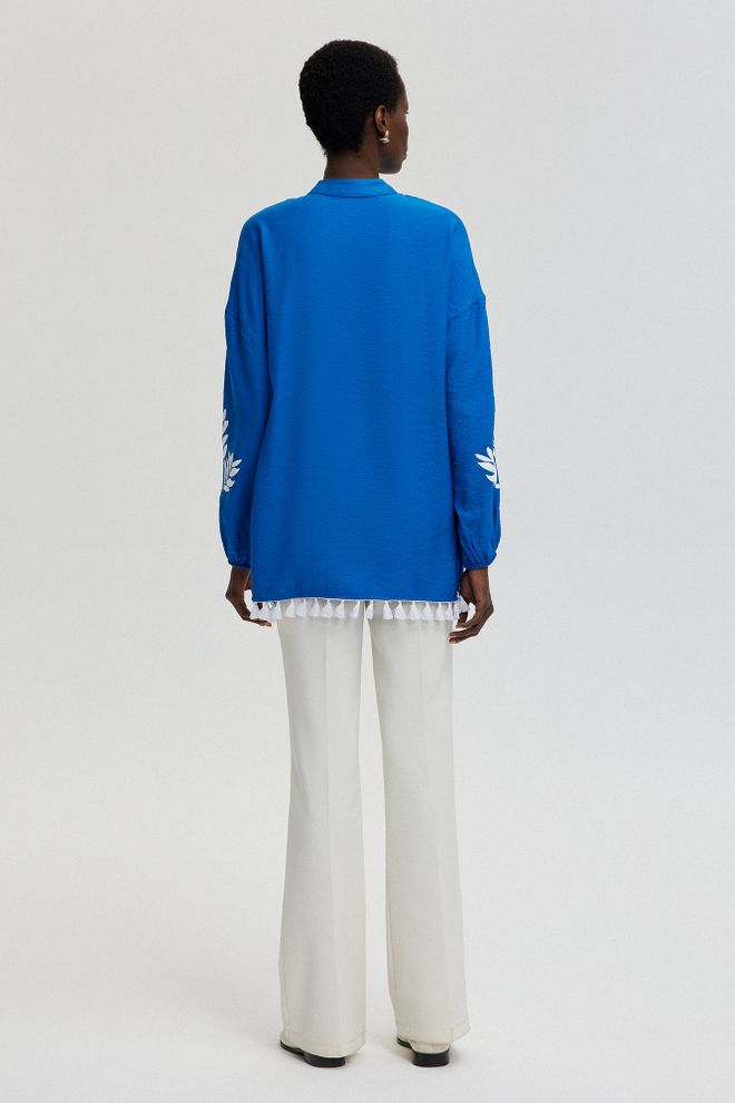 Touche Prive Mavi Gündelik Zarif Tesettür Bluz Toptan Giyim Tesettür