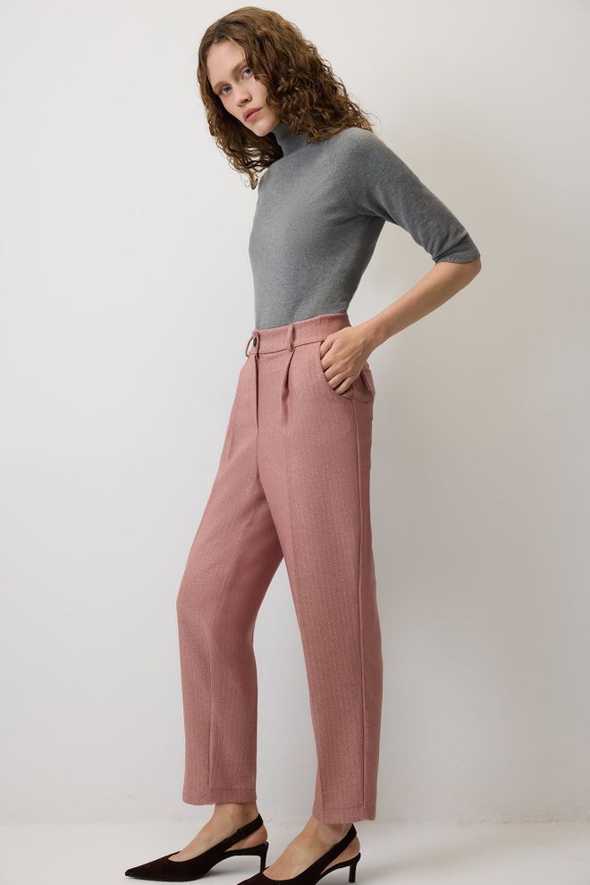 Touche Prive Pink Striped High Waist Cropped Tapered Pants Wholesale Clothing Casual