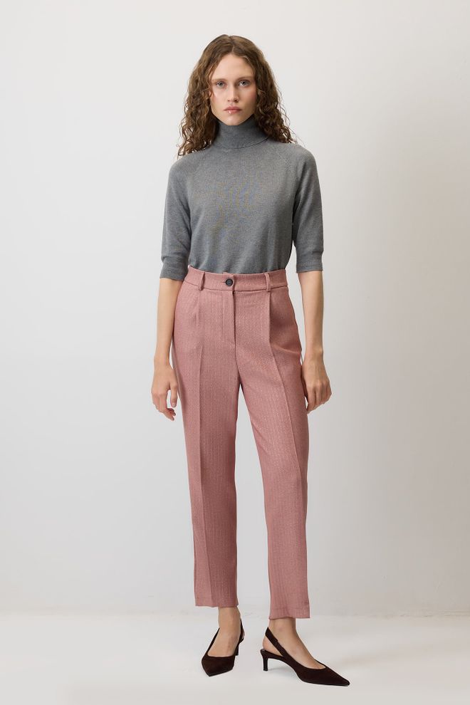 Touche Prive Pink Striped High Waist Cropped Tapered Pants Wholesale Clothing Spring