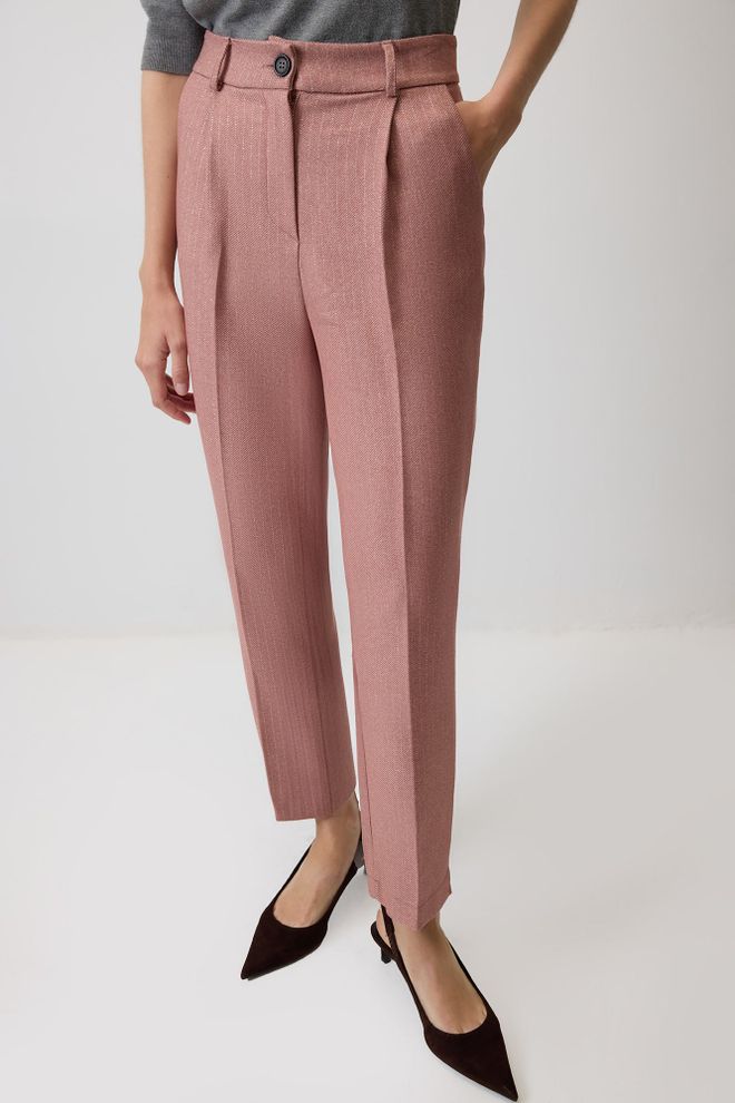 Touche Prive Pink Striped High Waist Cropped Tapered Pants Wholesale Clothing 1