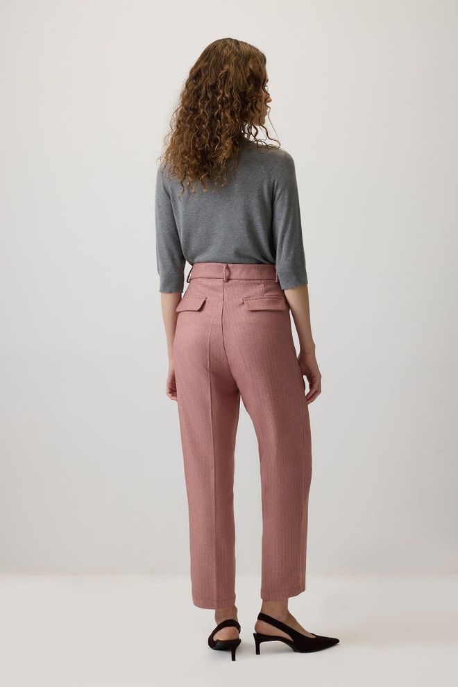 Touche Prive Pink Striped High Waist Cropped Tapered Pants Wholesale Clothing Work