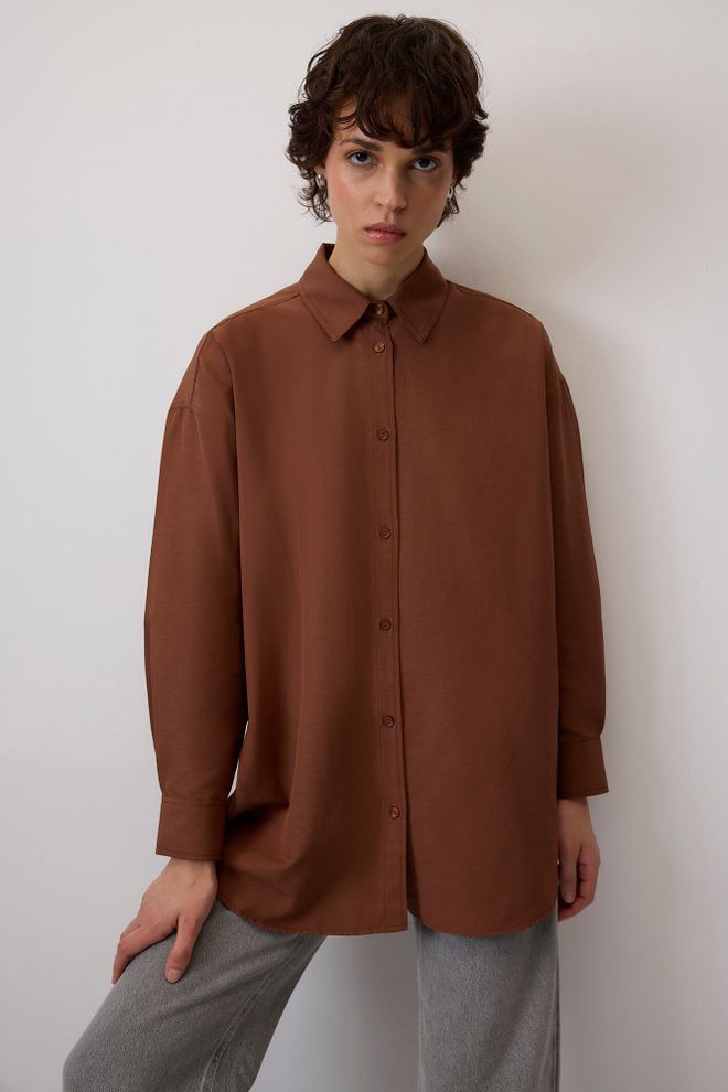 Touche Prive Camisa Marrón Oversize Con Cuello Polo Ropa al por mayor Casual