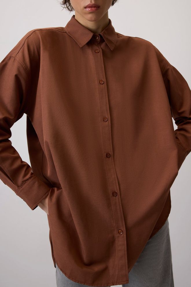 Touche Prive Camisa Marrón Oversize Con Cuello Polo Ropa al por mayor 5