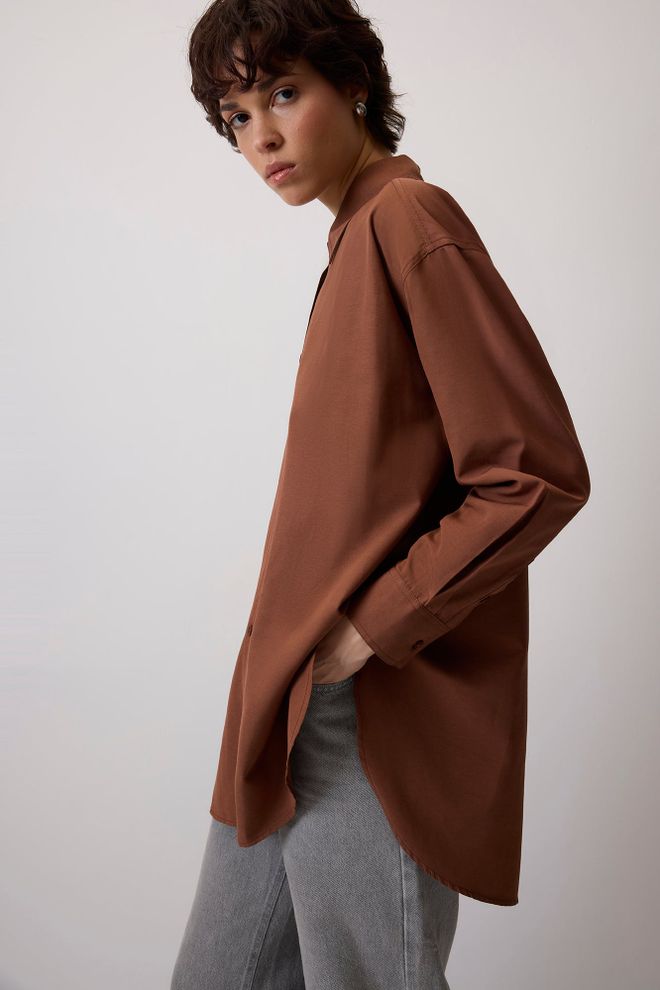 Touche Prive Camisa Marrón Oversize Con Cuello Polo Ropa al por mayor 1