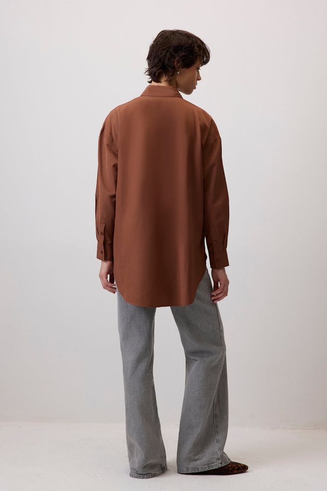 Touche Prive Camisa Marrón Oversize Con Cuello Polo Ropa al por mayor Casual