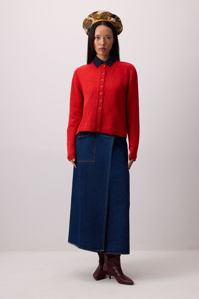 Touche Prive Rdeča Ležerna Vintage Preppy Retro Jopica Oblačila na debelo Ležerno