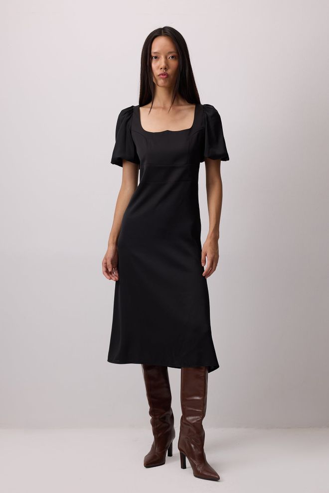 Touche Prive Siyah Zarif Fit & Flare Elbise Toptan Giyim Nostaljik