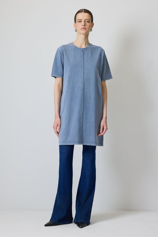 Touche Prive Blau Lässige Streetwear Tunika Mit Rundhalsausschnitt Großhandelskleidung Lässig