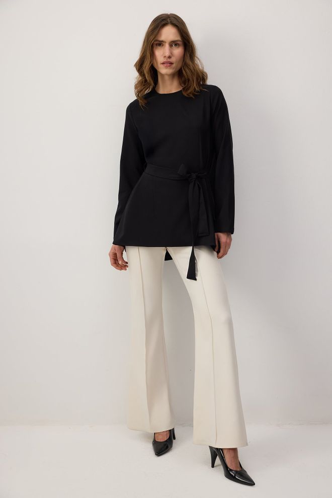 Touche Prive Schwarze Bescheidene Formelle Tunika Mit Bindung Großhandelskleidung Modest