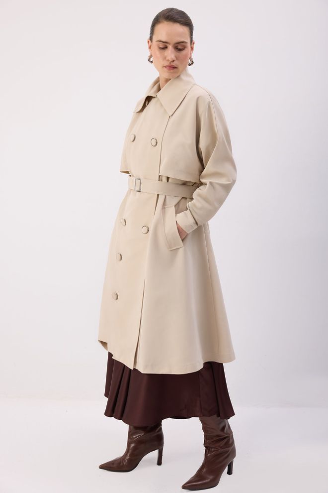 Touche Prive Gabardina Beige Elegante Vintage De Un Solo Pecho Ropa al por mayor Modesto