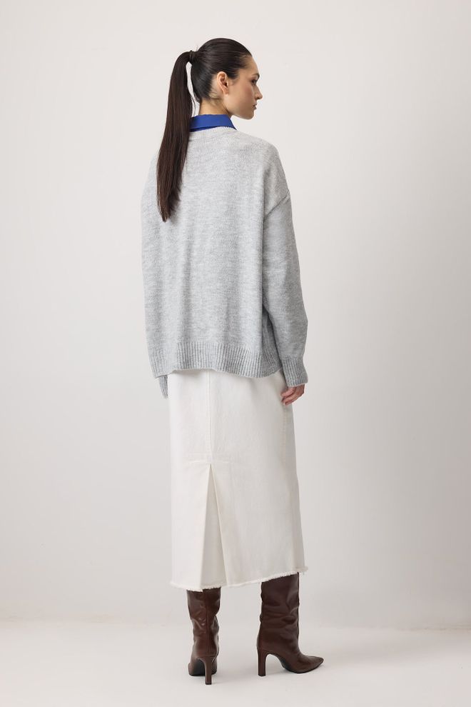 Touche Prive Gri Bol Kesim Günlük Kazak Toptan Giyim Gündelik