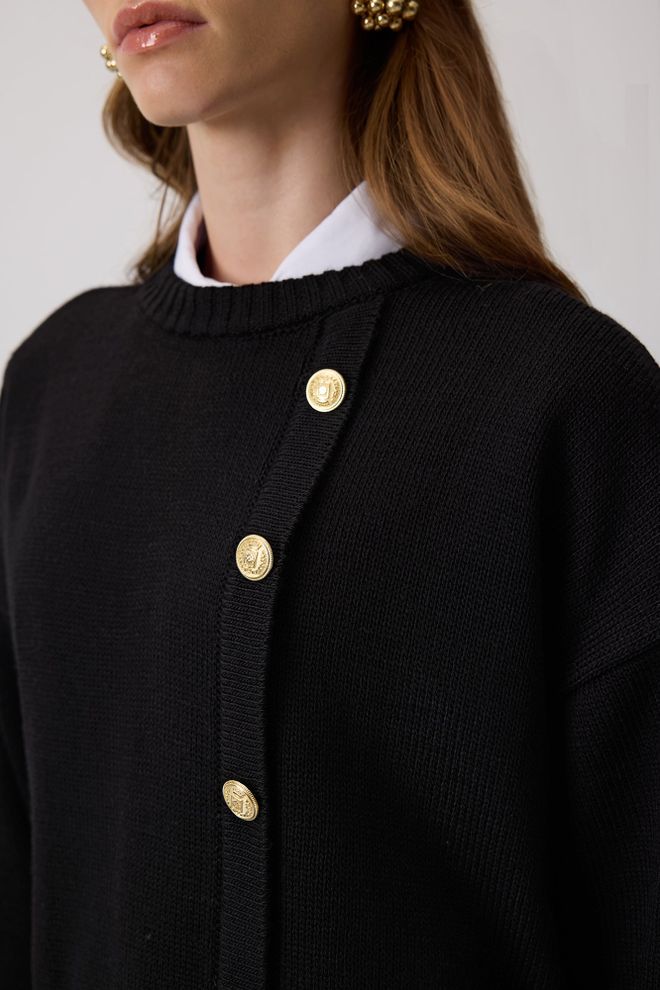 Touche Prive Pulover Elegant Negru Croială Supradimensionată Îmbrăcăminte cu ridicata Casual