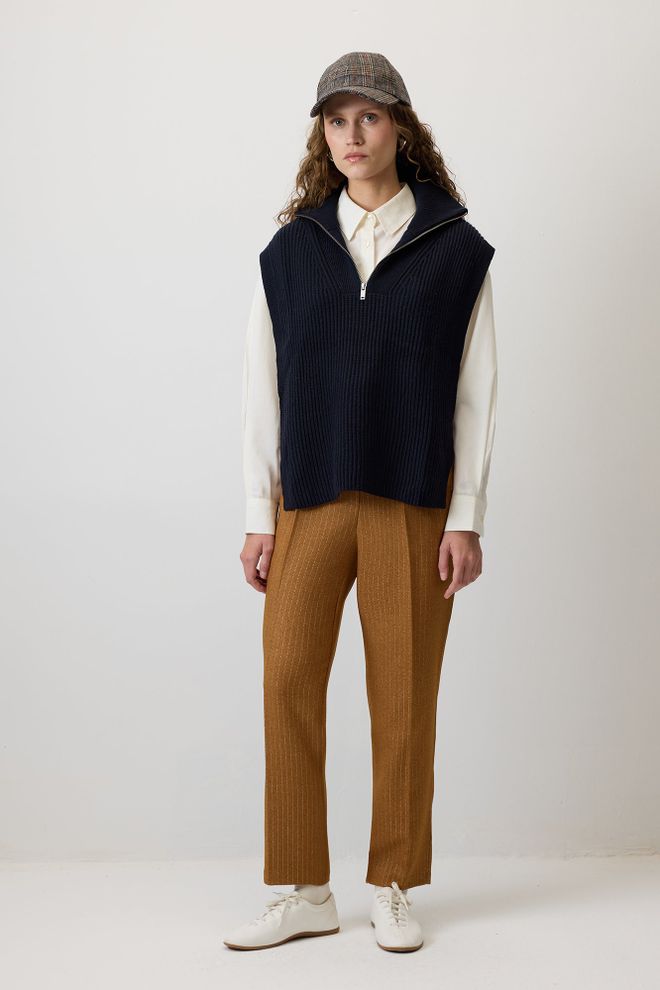 Touche Prive Kahverengi Çizgili Resmi Havuç Pantolon Toptan Giyim Gündelik