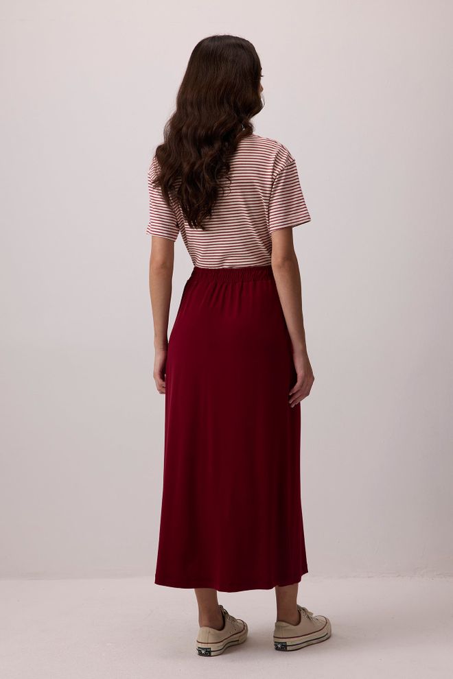 Touche Prive Bordo Gündelik Maksi Slip Etek Toptan Giyim Gündelik
