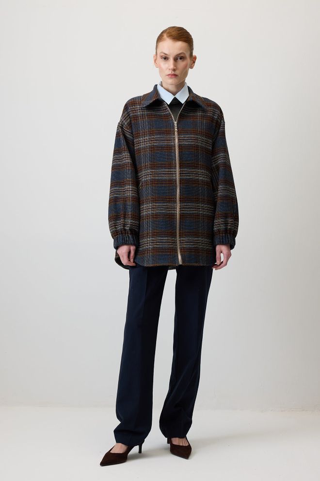 Touche Prive Chaqueta Camisa Azul Con Patrón De Cuadros Ropa al por mayor Casual