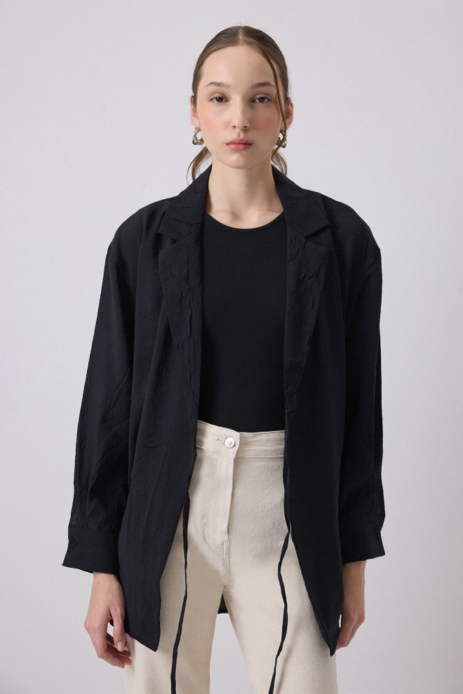 Touche Prive Kimono Nero Oversize Manica Lunga Chiusura A Laccio Abbigliamento all'ingrosso Modesto