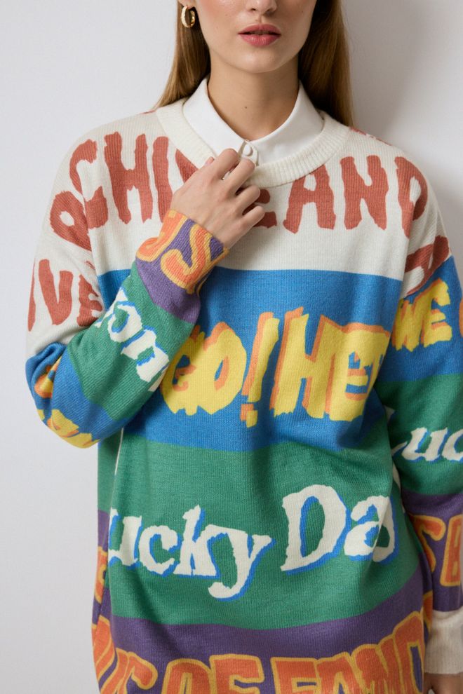 Touche Prive Camisola Azul Oversized Fit Com Decote Crew Roupas por atacado Casual