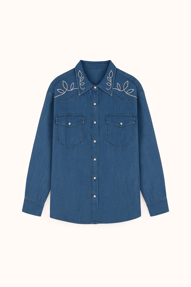 Touche Prive Синя Небрежна Риза С Шлиц И Щракащи Копчета Дрехи на едро Небрежен