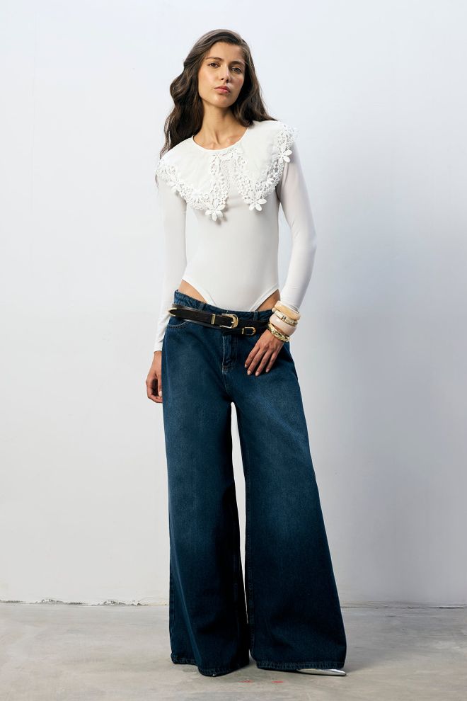 Touche Prive Body Blanc Élégant Ajusté À Manches Longues Vêtements en gros Décontracté