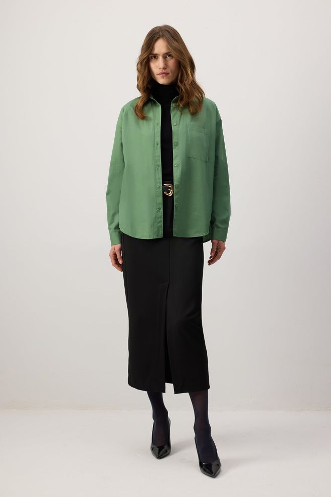 Touche Prive Camisa Verde Oversized Com Gola Polo Roupas por atacado Casual