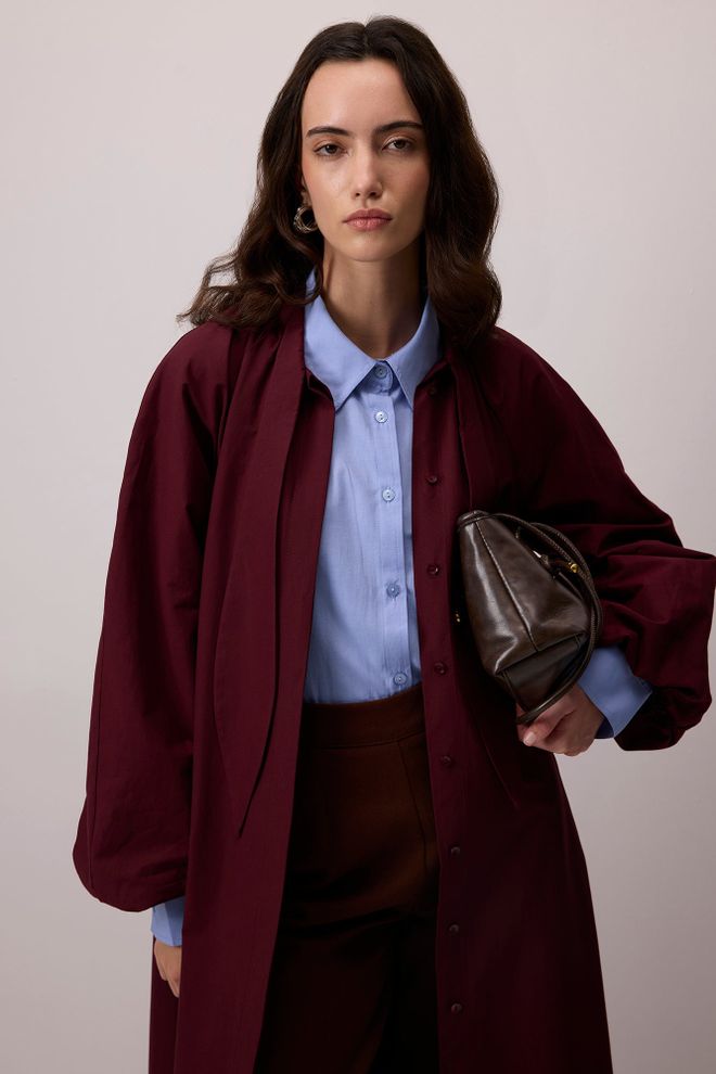 Touche Prive Gabardina Rojo Clarete Elegante Formal Estilo Vintage Ropa al por mayor Modesto