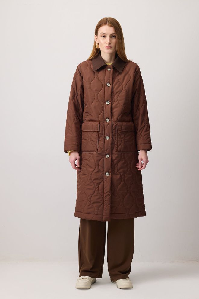 Touche Prive Düğmeli Kahverengi Kapitone Gömlek Ceket Toptan Giyim Tesettür