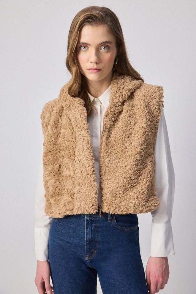 Touche Prive Chaleco Beige Con Cremallera Casual Ropa al por mayor Modesto