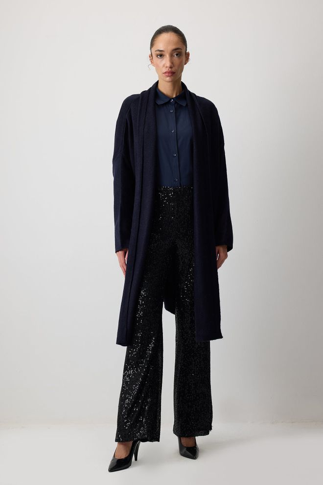 Touche Prive Lacivert Hırka Bol Kalıp Şal Yaka Uzun Kol Toptan Giyim Gündelik