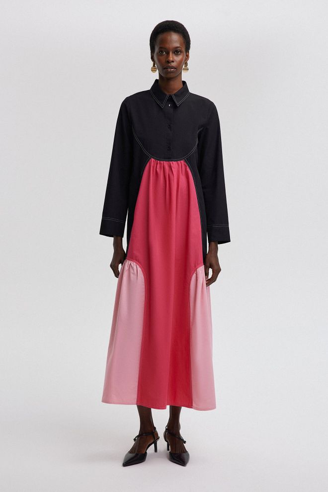 Touche Prive Черна Макси Рокля Тип Риза С Шлиц Дрехи на едро Небрежен