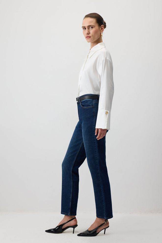 Touche Prive Blue Mom Pants High Waist Straight Leg Zip Up Wholesale Clothing 1