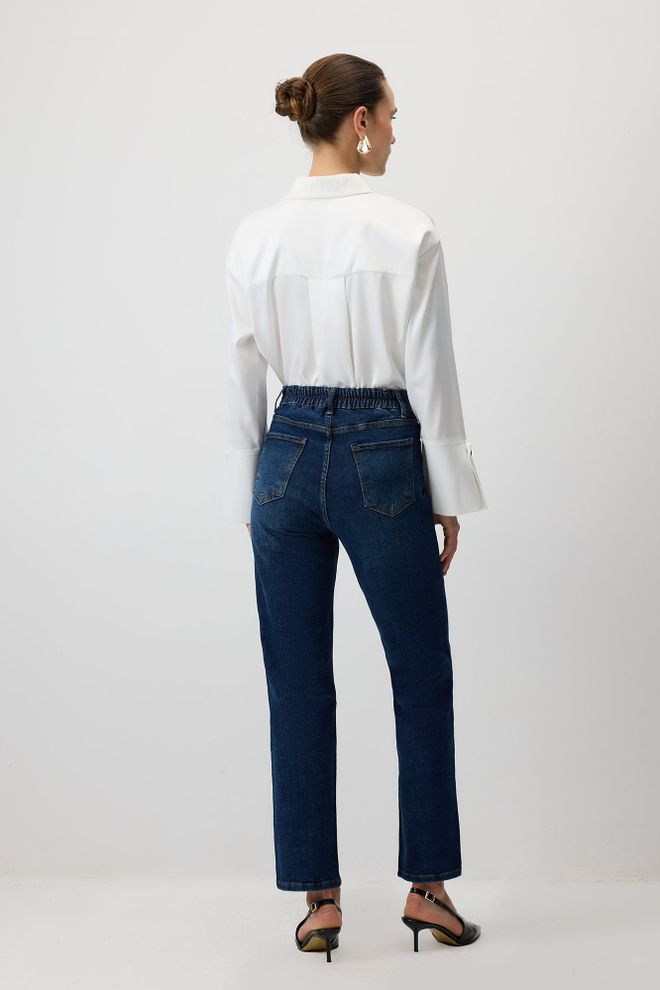 Touche Prive Blue Mom Pants High Waist Straight Leg Zip Up Wholesale Clothing Work