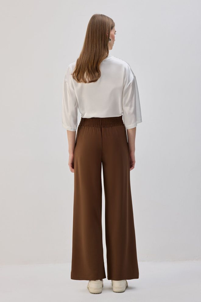 Touche Prive Brown Palazzo Pants With High Waist And Wide Leg Wholesale Clothing Spring
