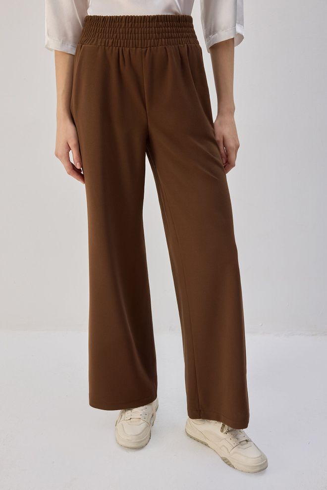 Touche Prive Brown Palazzo Pants With High Waist And Wide Leg Wholesale Clothing Lounge