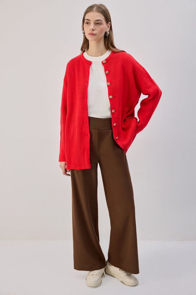 Touche Prive Brown Palazzo Pants With High Waist And Wide Leg Wholesale Clothing 1