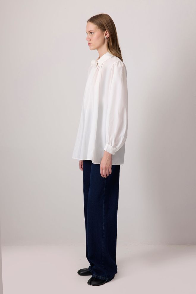 Touche Prive Beyaz Zarif Resmi Düğmeli Polo Yaka Gömlek Toptan Giyim Tesettür