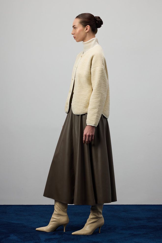 Touche Prive Bej Peluş Ceket Çıtçıt Kapamalı Toptan Giyim Tesettür