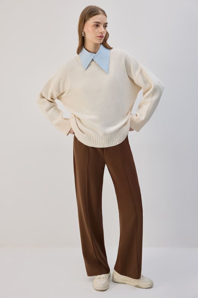 Touche Prive Smeđe Palazzo Hlače Sa Širokim Nogavicama I Srednjim Strukom Veleprodaja odjeće Ležerni