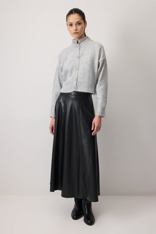 Touche Prive Gri Hırka Balıkçı Yaka Ve Düğme Kapamalı Toptan Giyim Gündelik