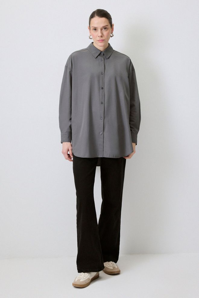 Touche Prive Camisa Gris De Gran Tamaño Con Cuello Polo Y Manga Larga Ropa al por mayor Casual