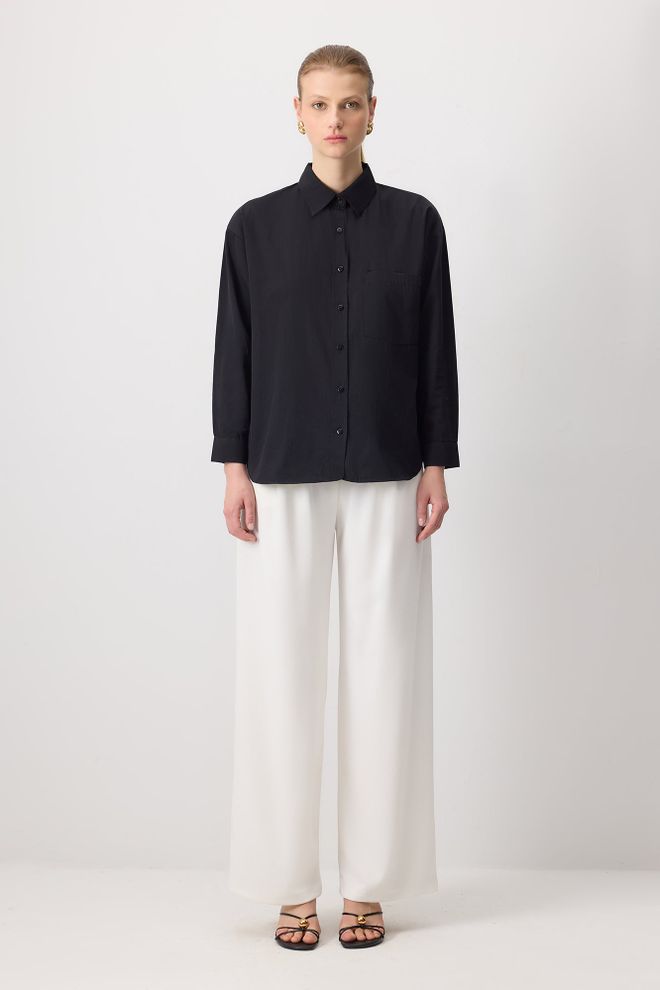 Touche Prive Chemise Noire Grande Taille Col Polo Vêtements en gros Décontracté