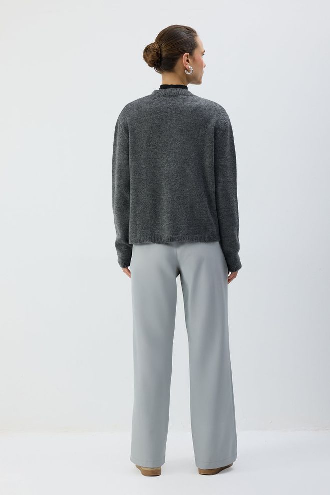 Touche Prive Gri Palazzo Pantolon Geniş Paçalı Ve Lastikli Kapanışlı Toptan Giyim Gündelik