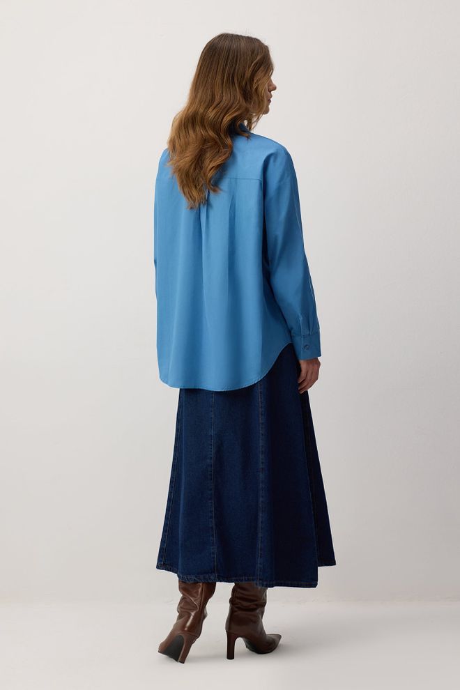 Touche Prive Синя Риза С Уголемена Кройка И Тип Поло Дрехи на едро Небрежен