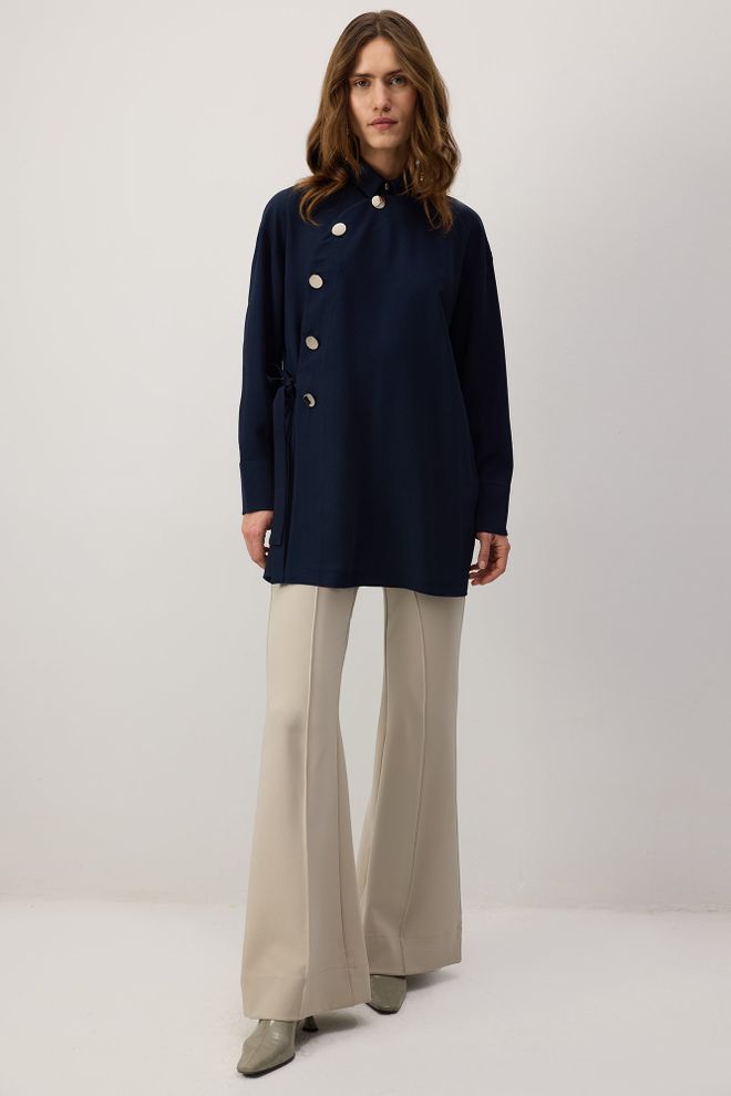 Touche Prive Chemise Bleu Marine Formelle Élégante À Col Polo Vêtements en gros Modeste