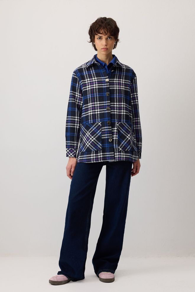 Touche Prive Chaqueta Camisa Azul Con Patrón De Cuadros Ropa al por mayor Casual