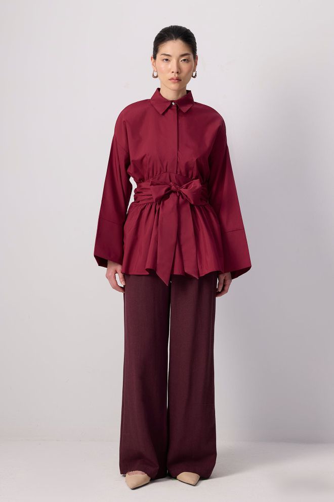 Touche Prive Бордо Елегантен Копчета С Поло Туника Дрехи на едро Скромна мода