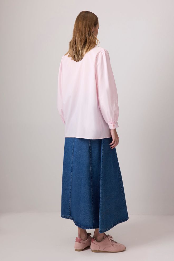 Touche Prive Розова Риза С Поло Яка И Закопчаване С Копчета Дрехи на едро Скромна мода